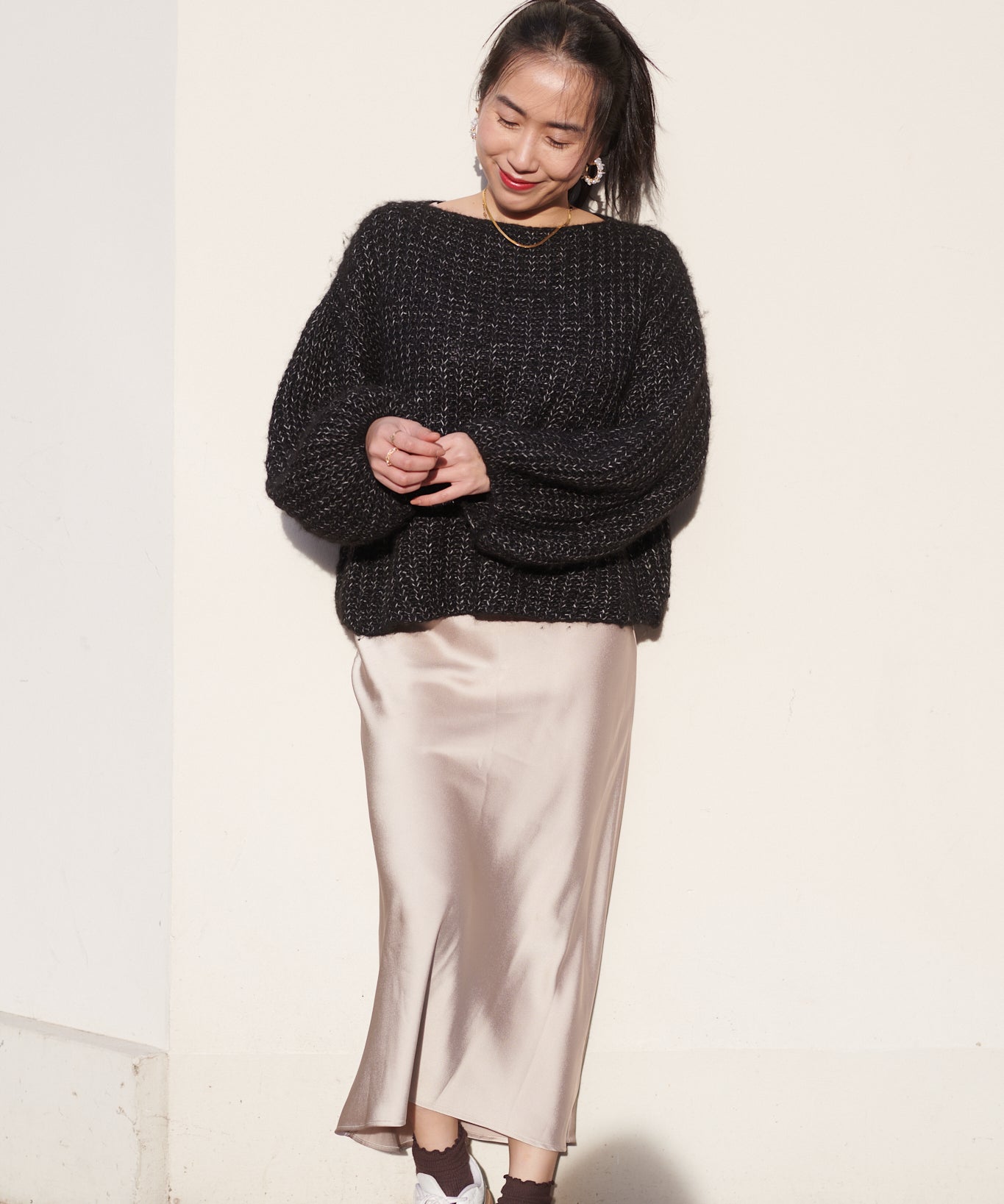 Alpaka Oversized Pullover schwarz meliert