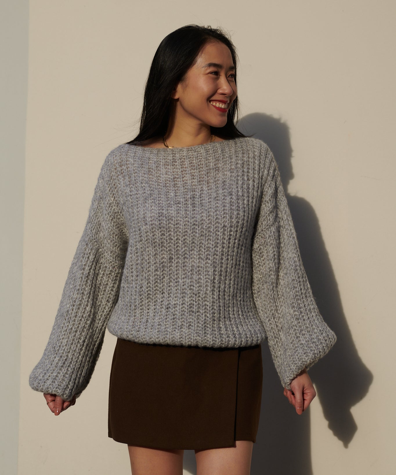 Alpaka Oversized Pullover hellgrau