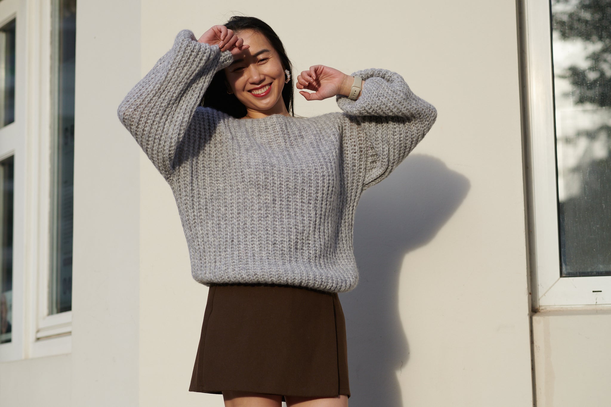 Alpaka Oversized Pullover hellgrau