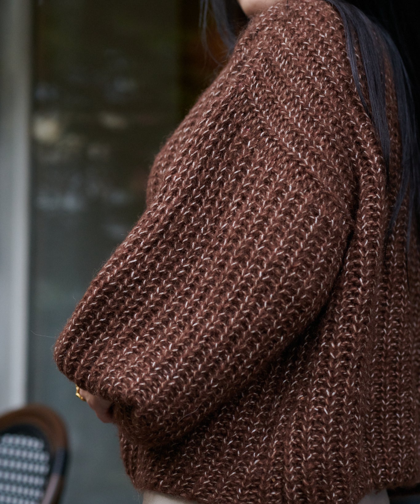 Alpaka Oversized Pullover braun meliert