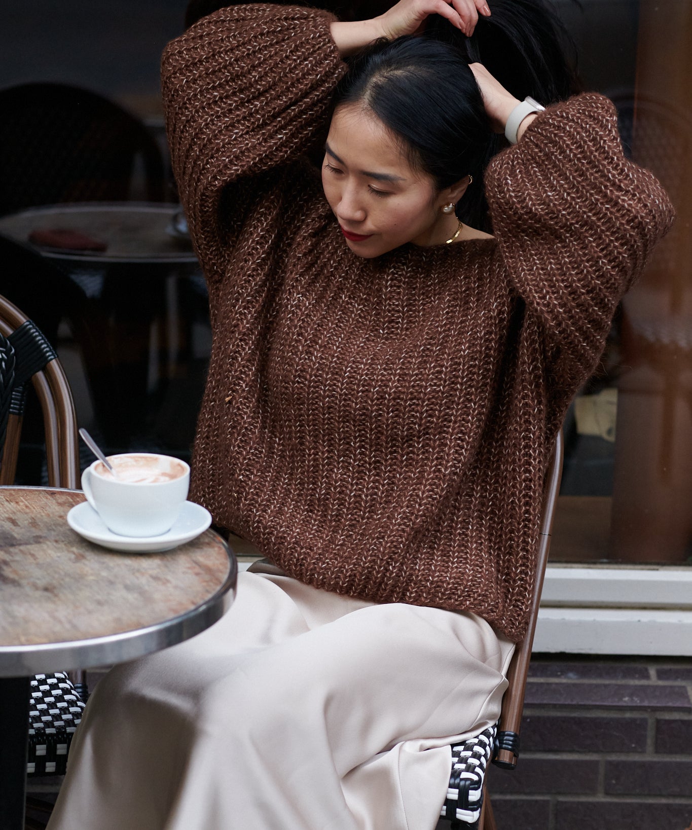 Alpaka Oversized Pullover braun meliert