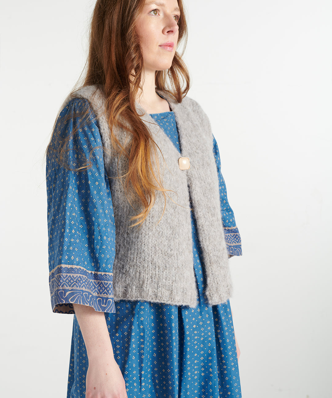 Alpaka Cropped Strickweste – grau