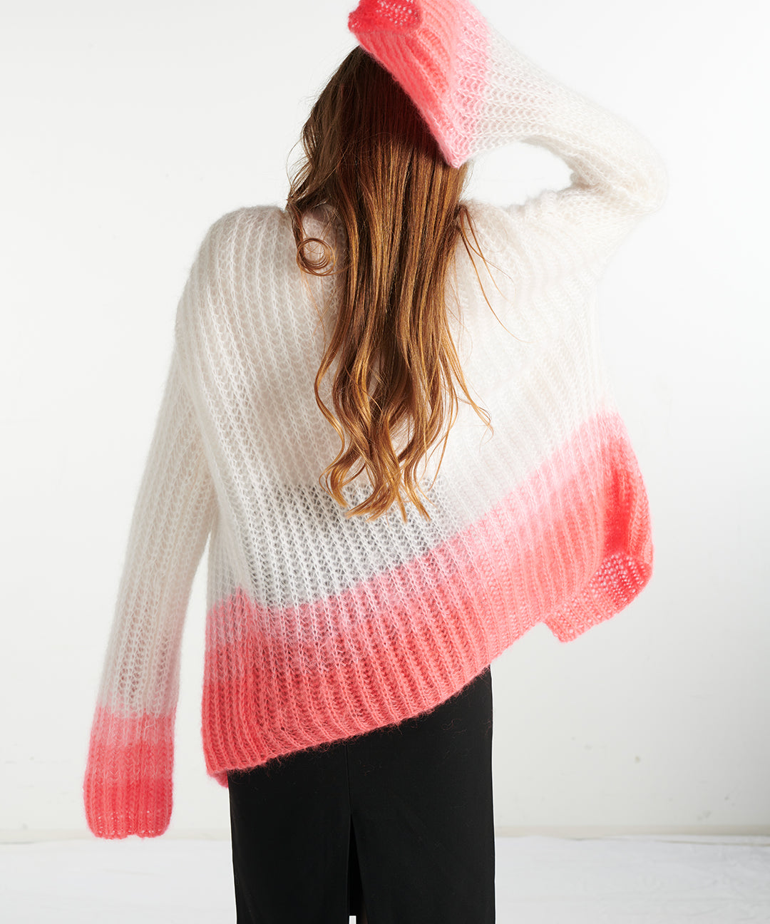 Alpaka Oversize Cardigan – weiß-rosa