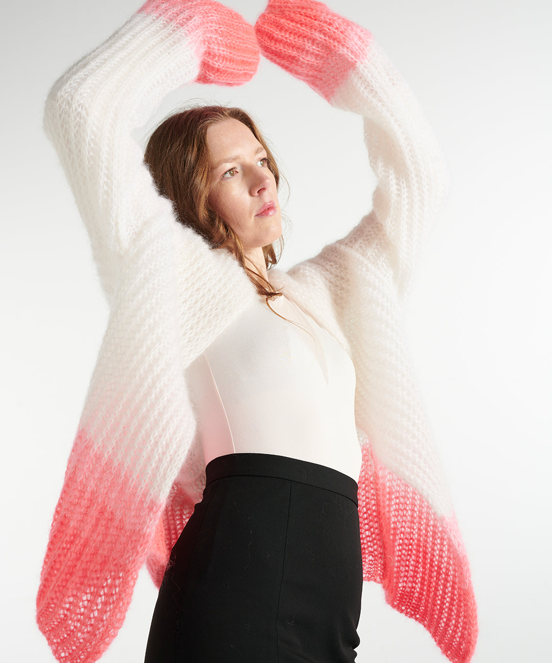 Alpaka Oversize Cardigan – weiß-rosa