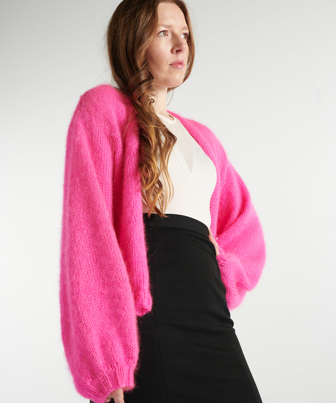 Kid Mohair Cropped Cardigan – neon-pink