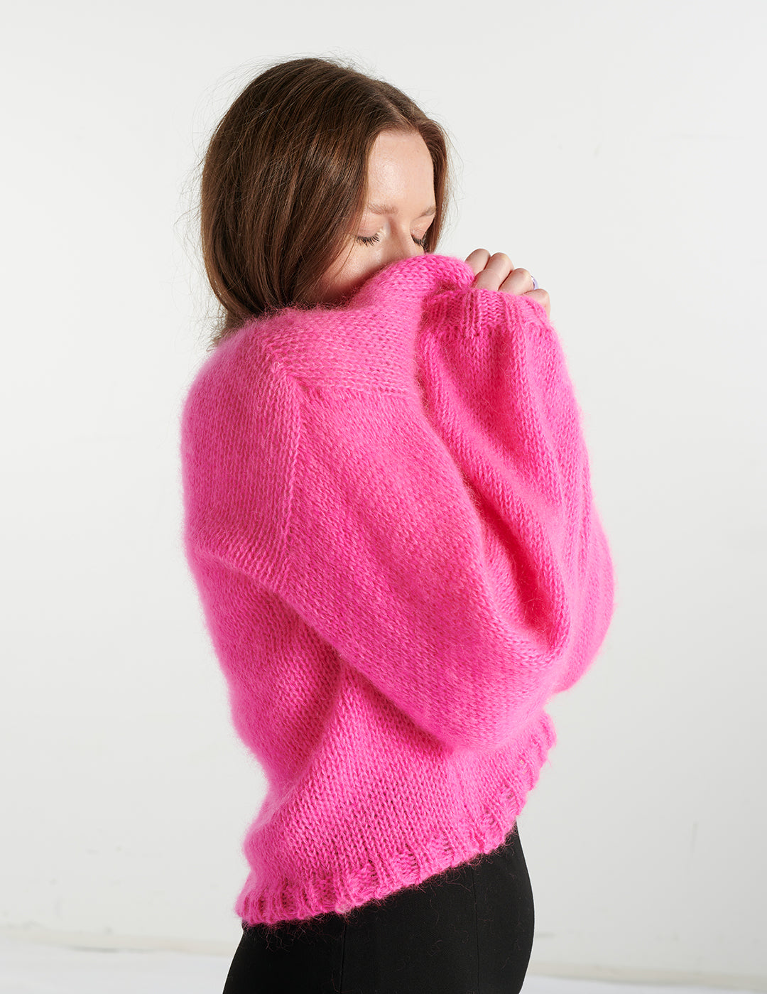 Kid Mohair Cropped Cardigan – neon-pink