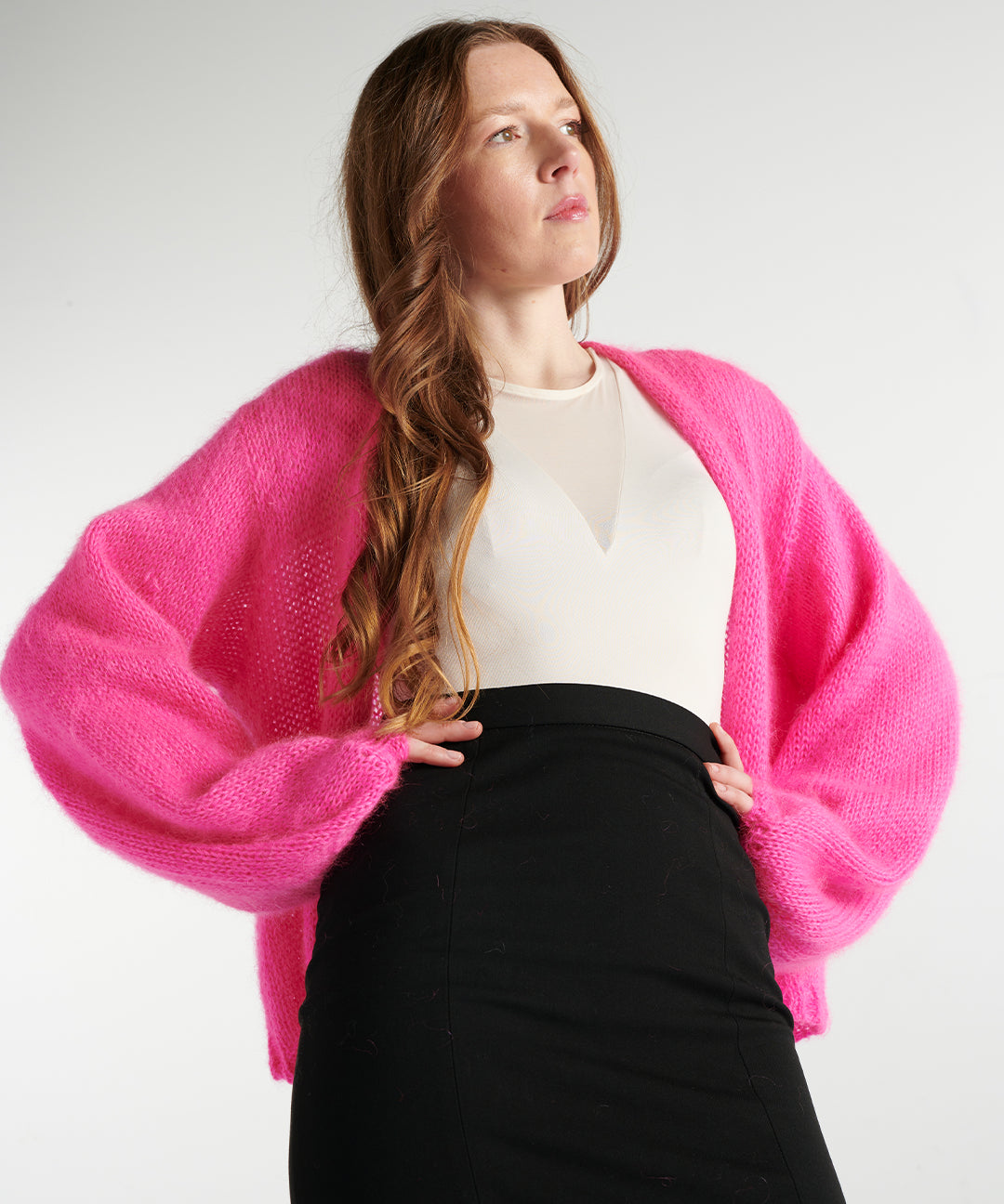 Kid Mohair Cropped Cardigan – neon-pink