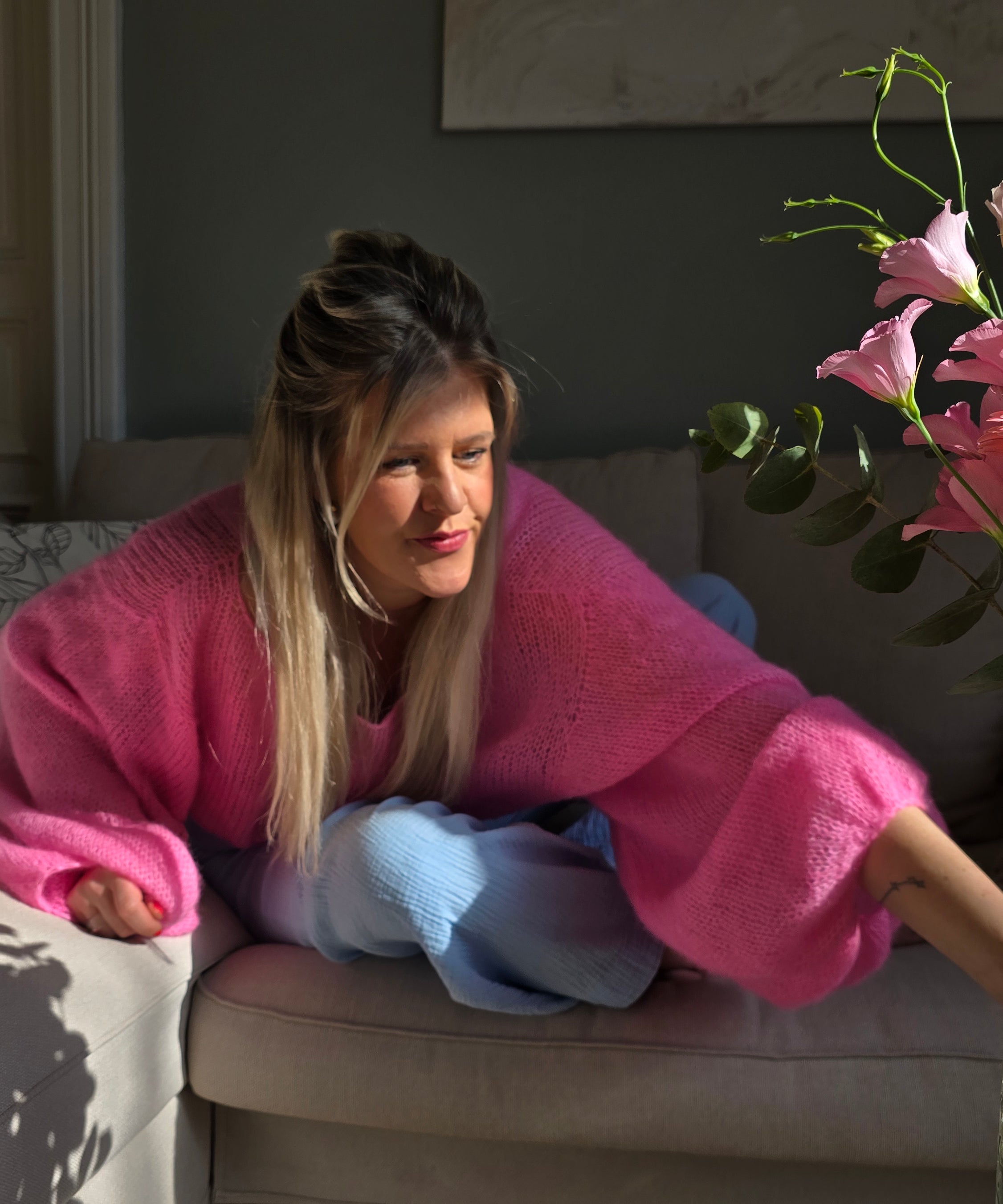 Mohair-Seide Pullover hot pink