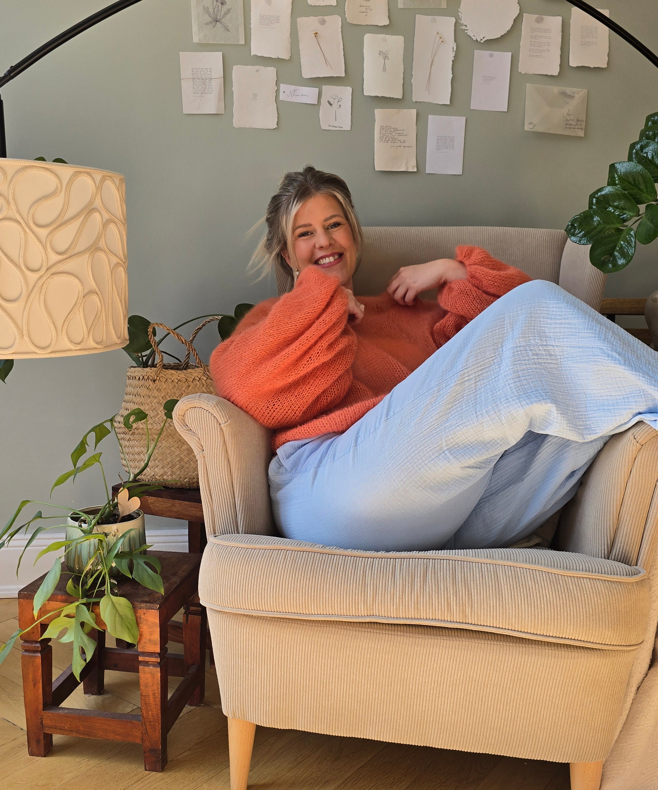 Mohair-Seide Pullover sunset coral