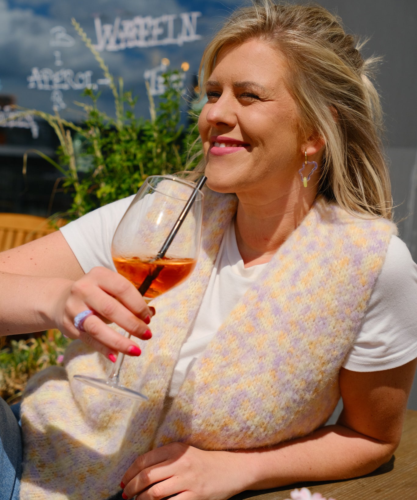 Alpaka Strickweste – gelb/flieder meliert