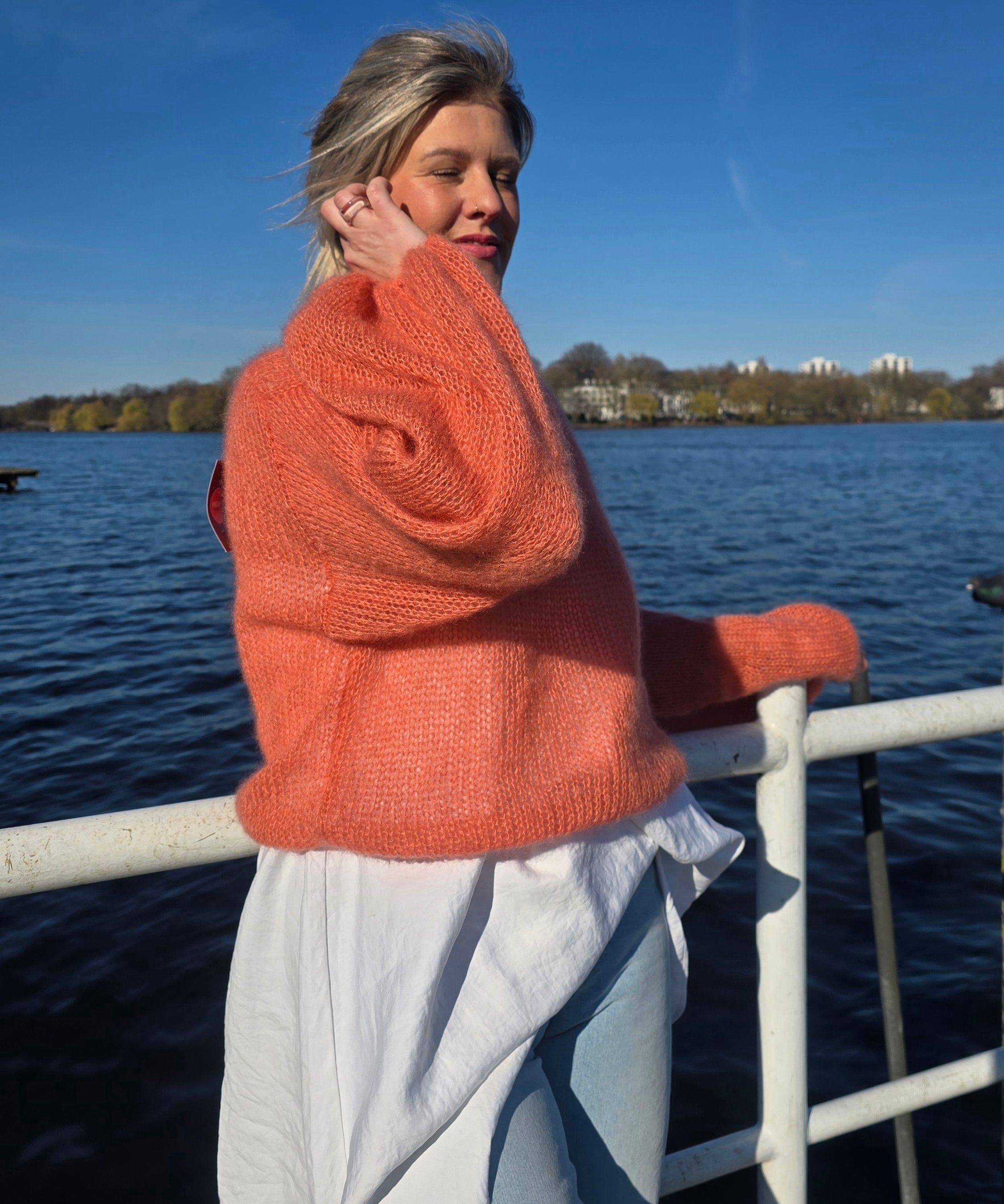 Mohair-Seide Pullover sunset coral